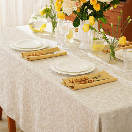 亚麻暗纹桌布茶几餐桌轻奢棉高级感长方形氛围感法式复古结婚定制 商品图1