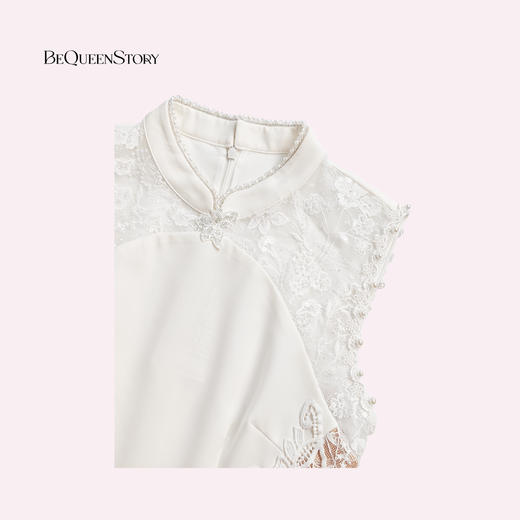 BeQueenStory【卿卿白玉】重工层次感拼刺绣蕾丝旗袍收腰开叉连衣裙 商品图3