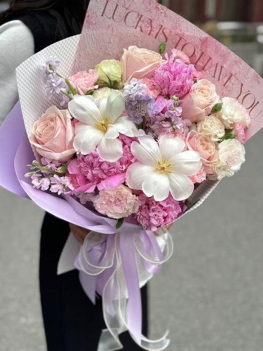 粉紫色郁金香芍药玫瑰等混搭花束 商品图1