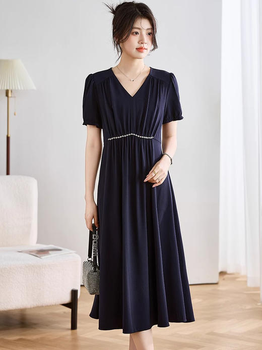 全新升级【铂金会员247/天猫329/差价82】(43352)洛诗琳高级感v领泡泡袖连衣裙女夏2025新款法式复古显瘦气质长裙 商品图1