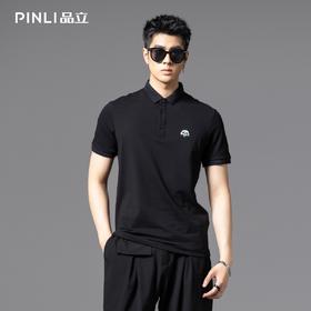 PINLI品立2025夏季新款熊猫贴布绣修身POLO衫商务休闲短袖男上衣BG252112083