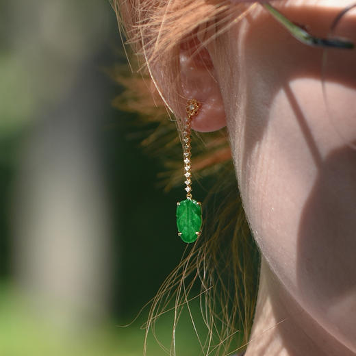 一叶知夏翡翠叶钻石耳环【仅现货】 商品图3