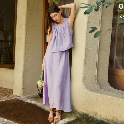 OLrain欧芮儿简约气质无袖圆领半裙套装女夏季2025新款紫色两件套 商品图0