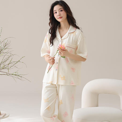 【裸感清凉，舒享夏夜~】睡衣女短袖长裤 甜美夏季套装 可外穿新款夏款 莫代尔家居服-QQ 商品图12