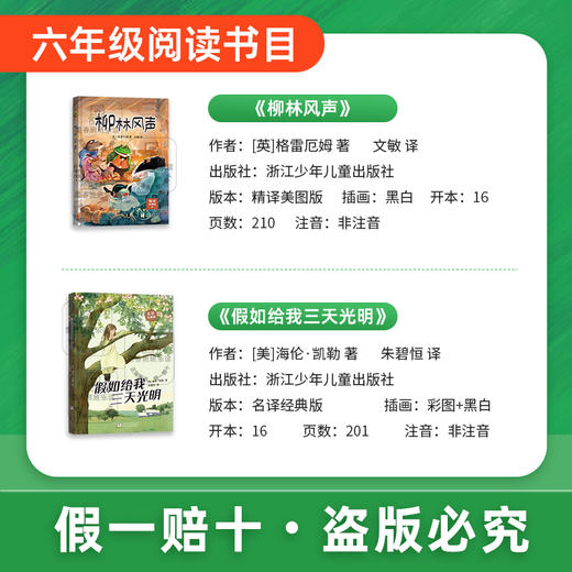 班班25暑期五升六【书目】《童年》上下 《假如给我三天光明》《柳林风声》+导读单 商品图2