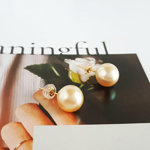 【天然正品】AU750黄金镶天然约9.2MM强晕彩香槟金色海水珍珠耳钉9.2*9.2*19.6MM（皆取最大值）女士现售价：1880特价！300525XY08 商品图2