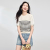 熙世界2025夏新款航海系黑白条纹针织衫女薄款休闲百搭泡泡袖上衣 商品缩略图4