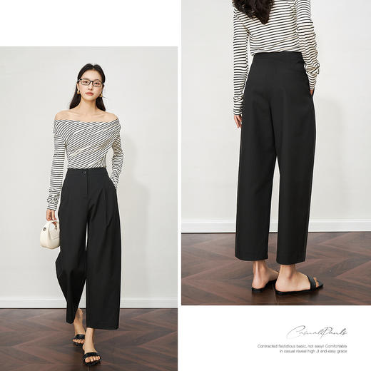 OLrain欧芮儿黑色通勤锥形西装九分裤女夏季2025新款阔腿裤长裤子 商品图1