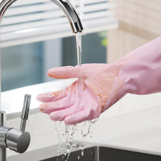 茶花 洗碗手套3双PVC加厚耐用家务清洁厨房防水洗衣服橡胶手套C78012*3 商品图0