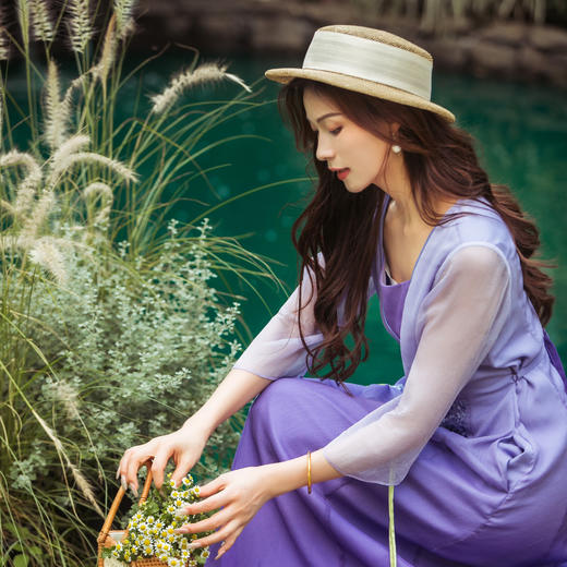 【林栖设计小店】（少量现货）【林栖推荐】2025年春夏新品紫色渐变连衣裙绣花长裙女N1952431 商品图3