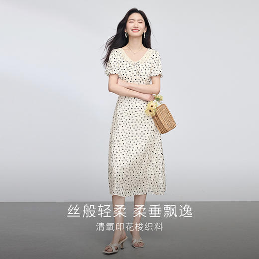 熙世界法式高级感波点连衣裙女夏气质浪漫蕾丝花边V领度假长裙子 商品图2