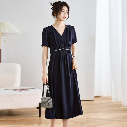 全新升级【铂金会员247/天猫329/差价82】(43352)洛诗琳高级感v领泡泡袖连衣裙女夏2025新款法式复古显瘦气质长裙 商品图0