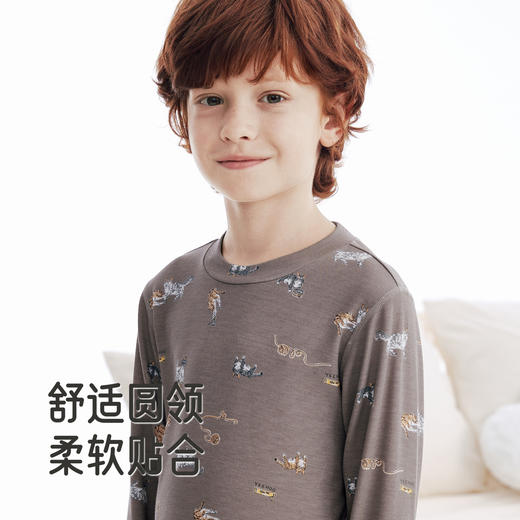 【商场同款】英氏儿童保暖内衣四季长袖家居服男童女童牛奶丝睡衣 商品图3