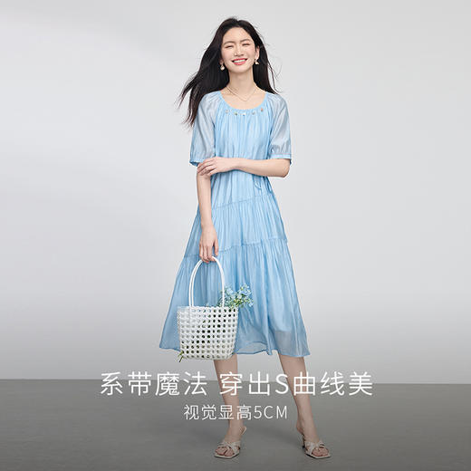 【专属特价】熙世界蓝色天丝连衣裙女夏日2025年新款法式莱赛尔大方得体的裙子 商品图3