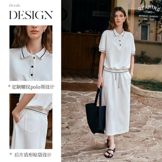 OLrain欧芮儿2025新款女夏季老钱风白色短袖polo衫半裙两件套装 商品图1