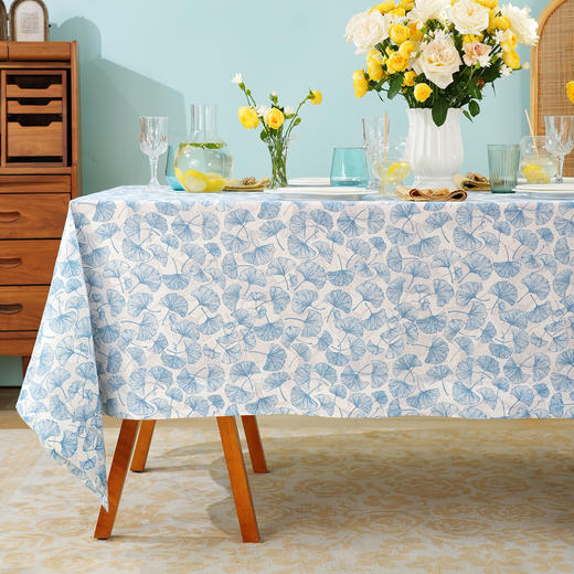 手绘银杏系列亚麻桌布茶几餐桌轻奢棉高级感长方形氛围感法式复古结婚定制 商品图0