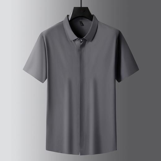 【拉链】【DK】大依优型大码冰丝弹力短袖衬衫拉链隐藏式门禁衬衫加肥加大上衣男士宽松弹力衬衣 商品图1