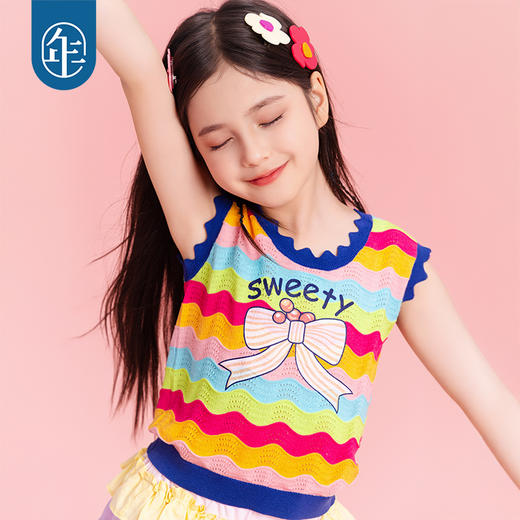 年衣童装无袖上衣2025夏季新款女孩多巴胺撞色瑞瑞彩虹背心 商品图2
