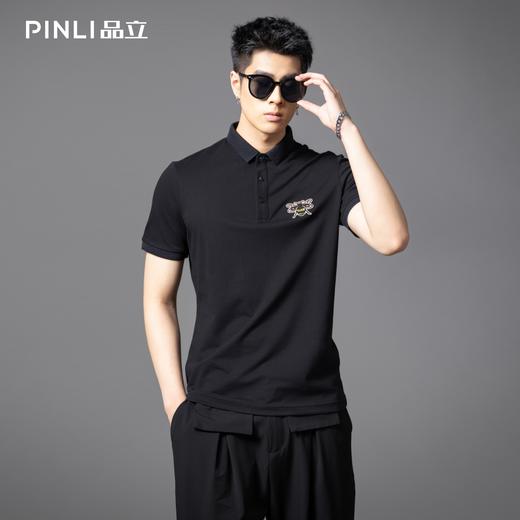 PINLI品立2025夏季新款男士修身短袖POLO衫潮牌贴布绣翻领上衣服BG252112082 商品图0