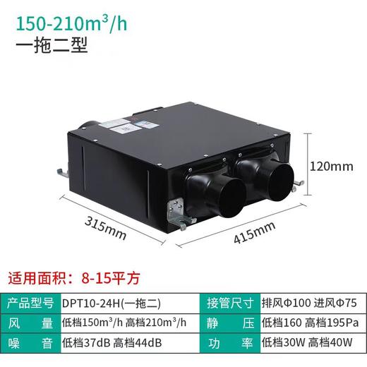 DPT10-24H(一拖二)绿岛风轻音管道风机 150-210m³/h 8-15㎡适用 商品代码80077 商品图0