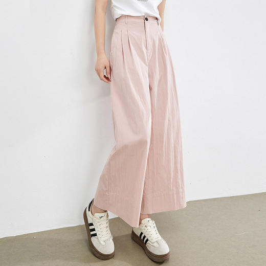 【专属特价】熙世界九分阔腿裤女2025夏季薄款小个子宽松休闲通勤直筒白色裤子 商品图3