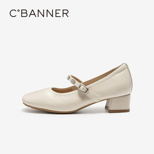 千百度扣饰玛丽珍鞋女粗高跟鞋通勤真皮方头浅口单鞋A25490931 商品图2