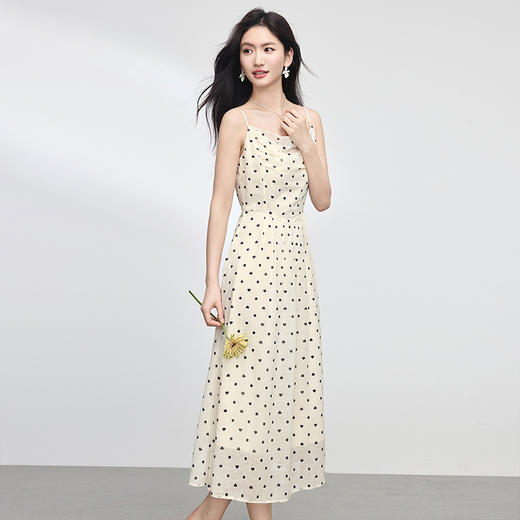 【专属特价】熙世界波尔卡波点吊带连衣裙女2025夏日新款复古法式茶歇a字长裙 商品图4