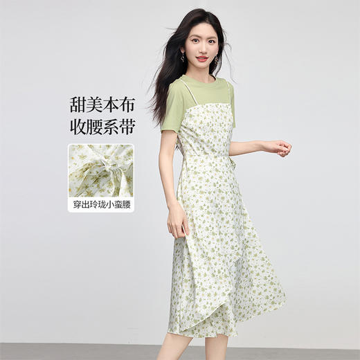 熙世界法式优雅假两件碎花连衣裙女设计感短袖T恤裙子2025夏新款 商品图3