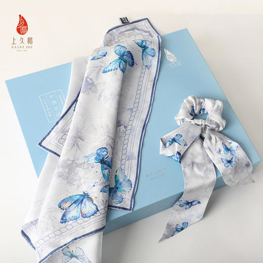 SAINTJOY/上久楷礼盒  蝶花曦蓝色 发带SPS24F10  伞SPS24L14 真丝方巾FJS24047 商品图2
