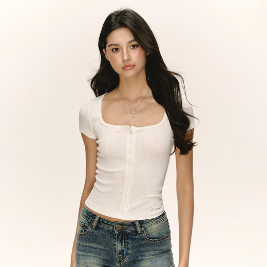 Ariseism 美式复古设计感短袖T恤女2025夏季新款辣妹修身上衣 商品图1