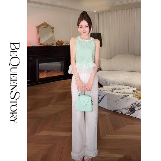 BeQueenStory【月绘诗集】手工立体花朵拼花边小香风马夹&蕾丝长裤 商品图4