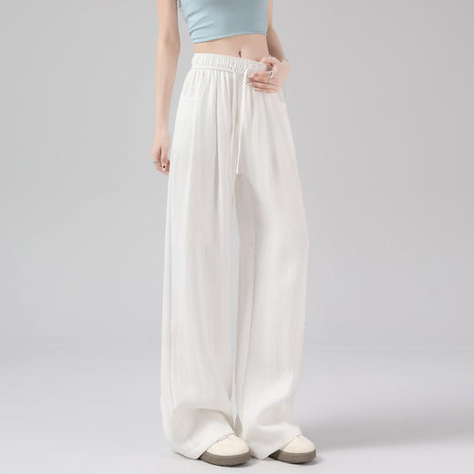 卷卷紫夏日涼爽•冰丝棉麻阔腿裤 轻奢质感 冰凉舒适 轻薄透气 垂坠爽滑修长腿型线条 显瘦显高 商品图4