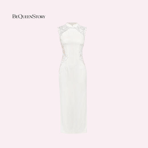 BeQueenStory【卿卿白玉】重工层次感拼刺绣蕾丝旗袍收腰开叉连衣裙 商品图2