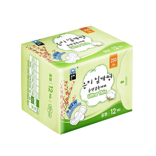 【2包装】恩芝(Eunjee)韩国进口超薄透气护翼型姨妈巾日用卫生巾250mm*12片/包 商品图5