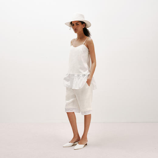 NUTH镂空蕾丝白色清凉感亚麻拼接吊带上衣女 商品图4