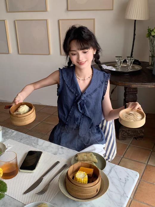 浮生八记/25A054/轻薄多色海军兔耳领系带小衫 商品图1