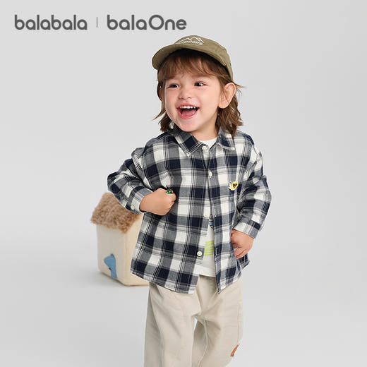 巴拉巴拉宝宝衬衫男童长袖2025新款格子外套秋超柔绒加厚亲肤舒适 商品图0