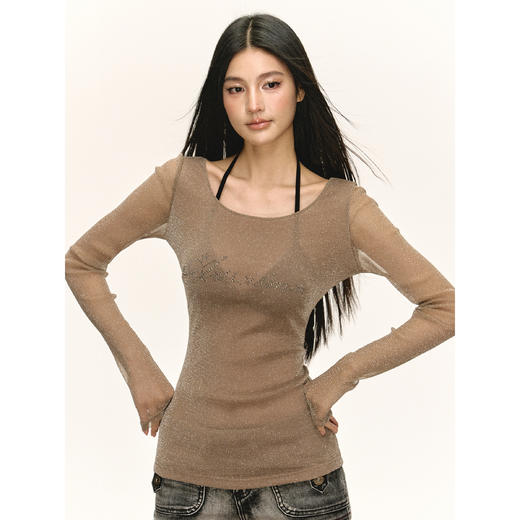 Ariseism 美式复古薄款长袖T恤女2025秋季新款修身上衣 商品图0