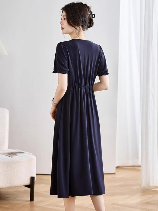 全新升级【铂金会员247/天猫329/差价82】(43352)洛诗琳高级感v领泡泡袖连衣裙女夏2025新款法式复古显瘦气质长裙 商品图4