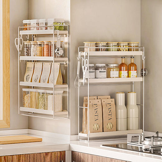 摩登主妇厨房置物架壁挂免打孔调料架多功能盐调味罐调料品收纳架 商品图0