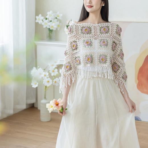 苏苏姐家花语茶歇斗篷手工diy钩针编织棉麻毛线团材料包 商品图1