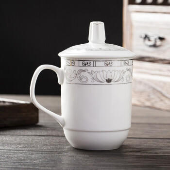 陶相惠茶杯陶瓷带盖开会杯子家用350ml办公茶杯商务会议杯办公水杯玉莲 /厨具 /茶具 /茶杯 商品图2