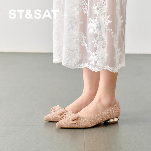 【人气新品】星期六气质水钻蝴蝶结浅口单鞋SSD1114B0J 商品图3