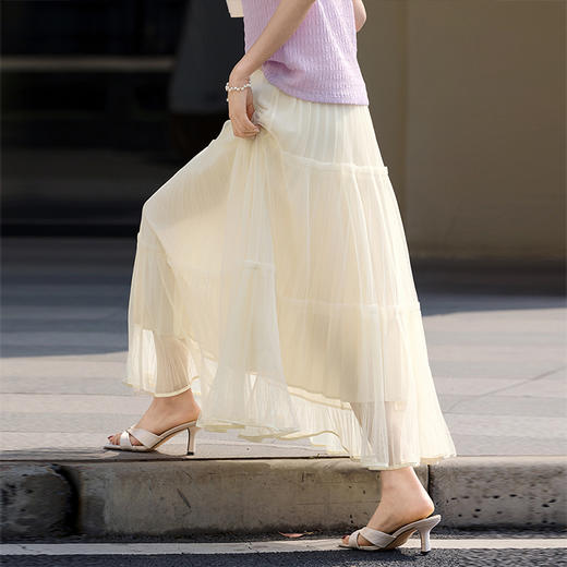 【专属特价】熙世界白色网纱半身裙女2025夏新款中长款a字仙女纱裙蛋糕蓬蓬裙 商品图4