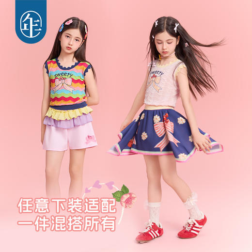 年衣童装无袖上衣2025夏季新款女孩多巴胺撞色瑞瑞彩虹背心 商品图3