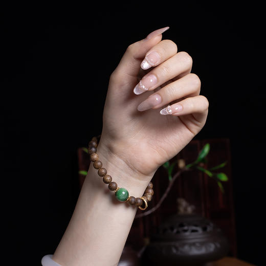 XY0373沉香+碧玉猫眼渐变手串 商品图0