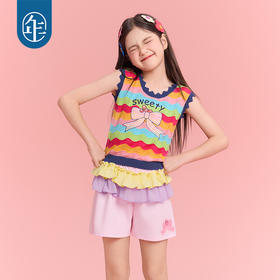 年衣童装无袖上衣2025夏季新款女孩多巴胺撞色瑞瑞彩虹背心