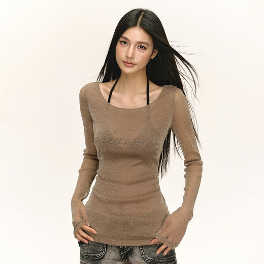 Ariseism 美式复古薄款长袖T恤女2025秋季新款修身上衣 商品图1