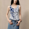【林栖设计小店】桑蚕丝混纺毛织背心传统蓝印花纹2025夏季新款无袖上衣女1952526 商品缩略图0