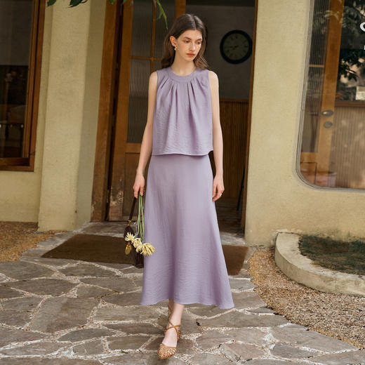 OLrain欧芮儿简约气质无袖圆领半裙套装女夏季2025新款紫色两件套 商品图3